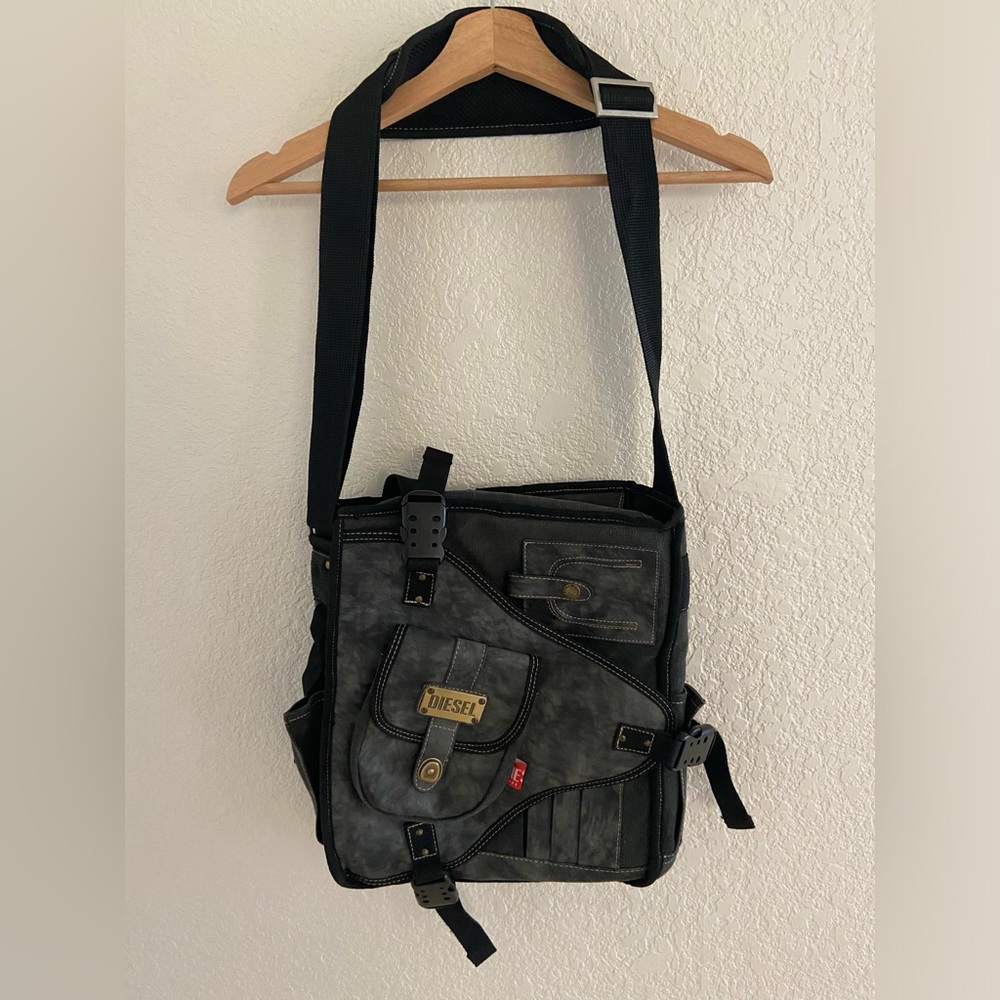 Diesel Vintage Multi Pocket Leather Cargo Messenger Bag